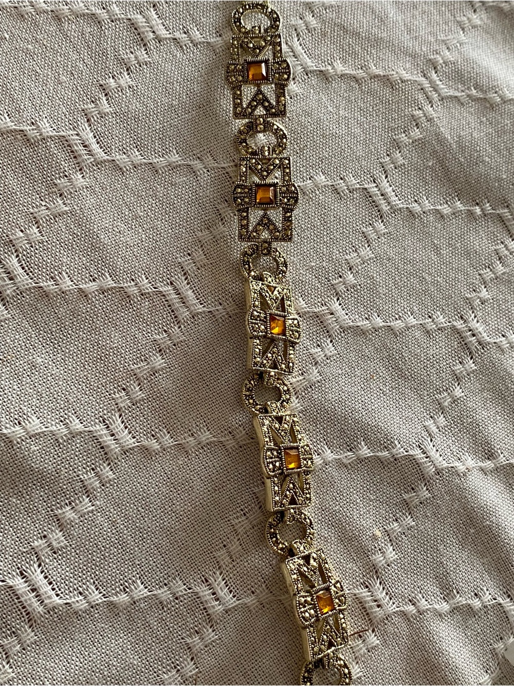 Gold-Tone Marcasite Link Bracelet with Amber Stones